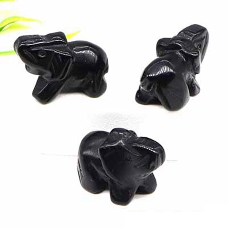 Natural Obsidian Quartz Crystal Carved Baby Elephant Polished Animal Ornaments