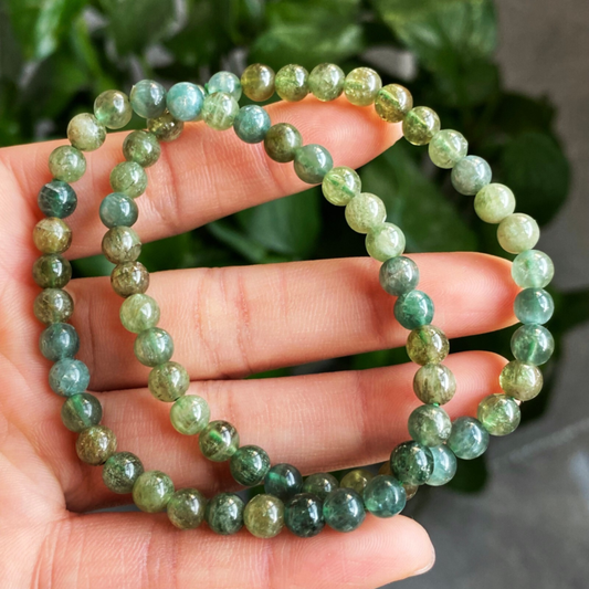5.8mm 2pcs Genuine Natural Green Kunzite Crystal Round Beads Bracelet