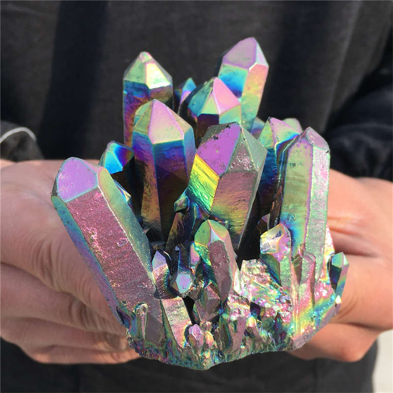 370g Electroplate Rainbow cluster quartz crystal mineral specimen reiki healing
