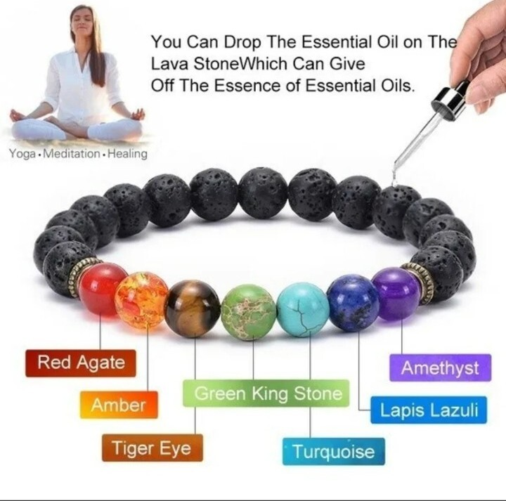7 Chakra Bracelet Healing Balance Beaded Lava Natural Stone Yoga Reiki Prayer