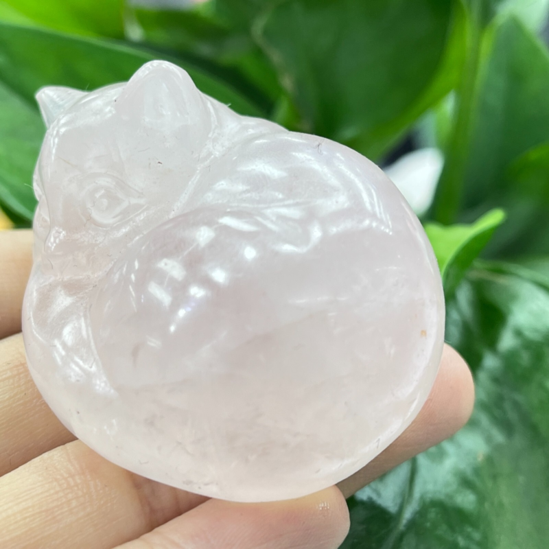 1pc Natural pink rose quartz cat carved quartz crystal animal skull Reiki 2"