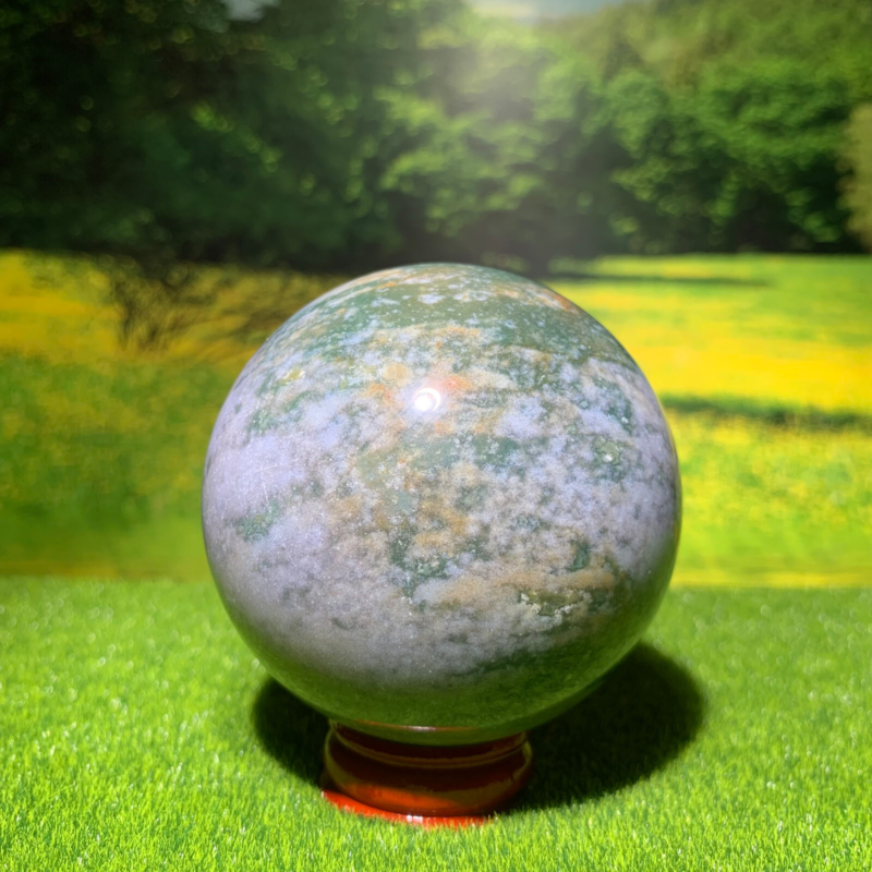 372GNatural Marine Jasper Quartz Ball Crystal Ball Mineral Specimen Restoration