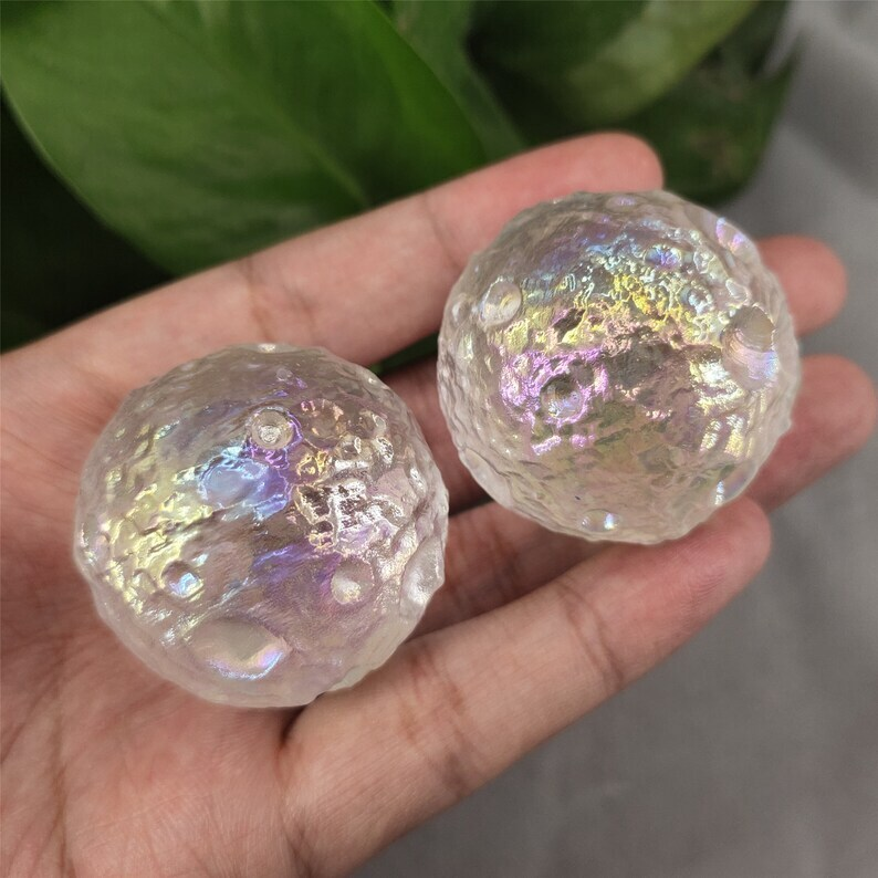 5PCS Titanium Rainbow Aura Clear Melting Stone Moon Quartz chakra Specimen Heal