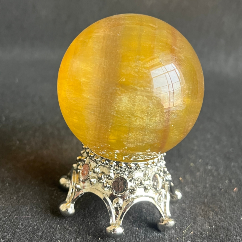 209G  Natural yellow fluorite quartz crystal ball sphere healing+stand