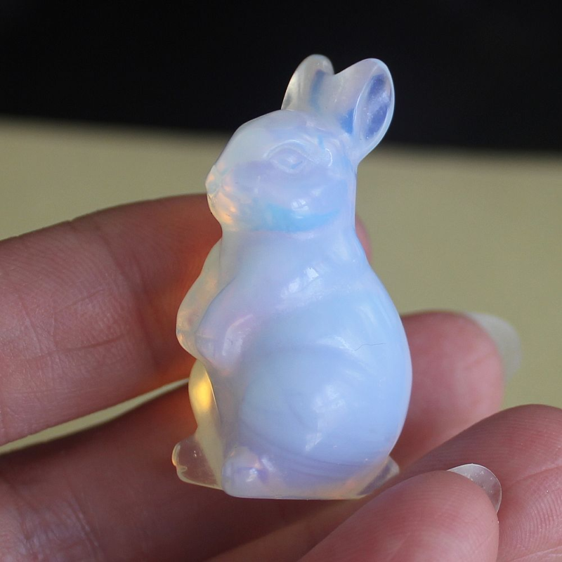 Carved gemstone crystal rabbit bunny figurine animal carving home decor 1.5&apos;&apos;