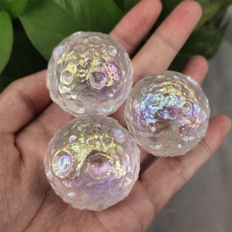 5PCS Titanium Rainbow Aura Clear Melting Stone Moon Quartz chakra Specimen Heal