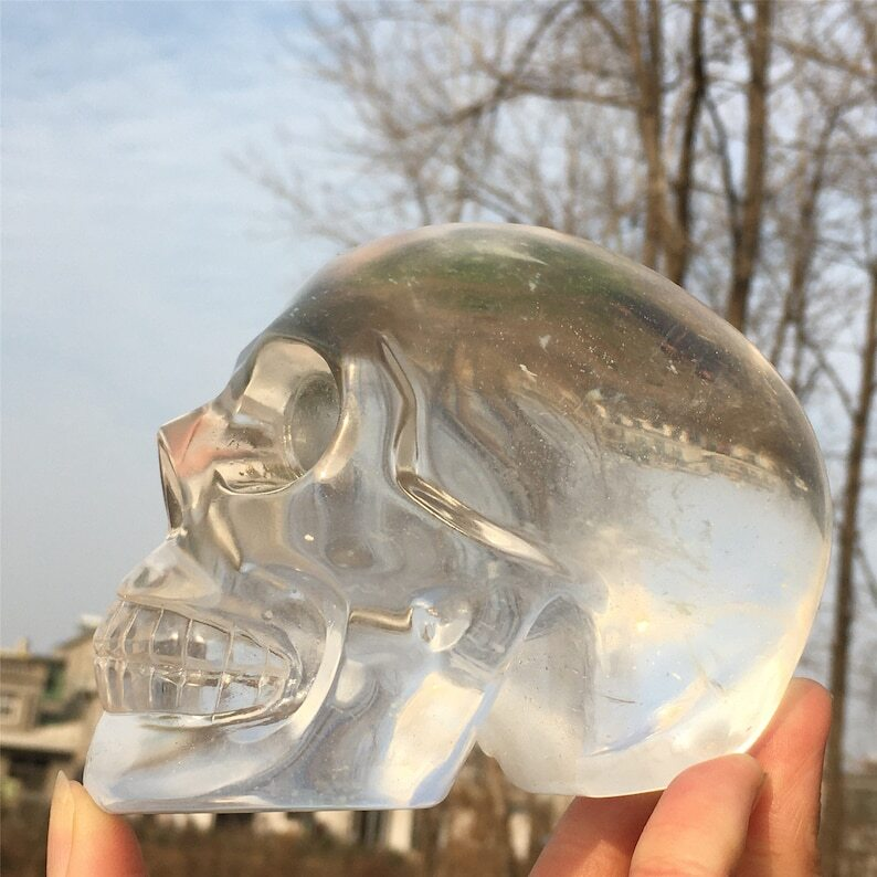 Hand carved Clear Melting stone Crystal Skull Reiki Heal Mineral Samples 1PC