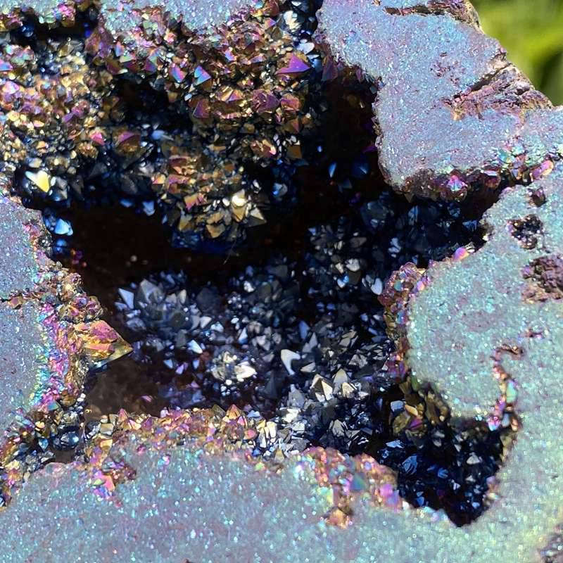 230g Electroplating color Natural Crystal Agate cave ornaments crystal cluster q