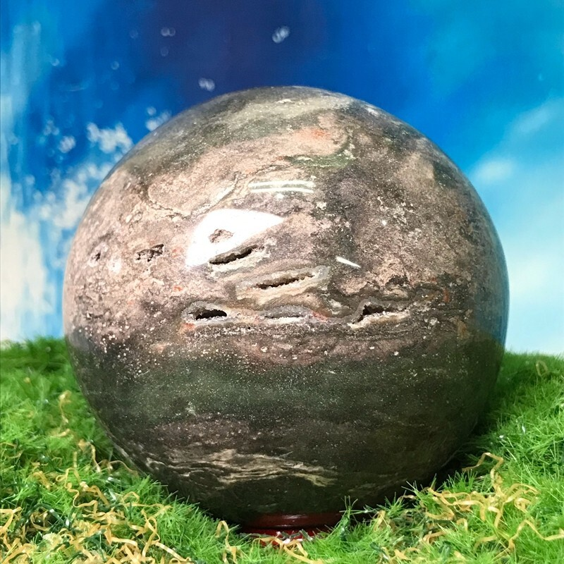 555G Rare Natural Ocean Jasper Quartz Ball Crystal Ball Sample Repair