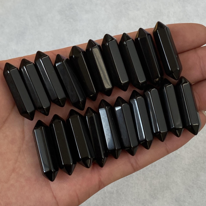 10pcs Natural Obsidian Obelisk Quartz Crystal Wand Double Point Healing