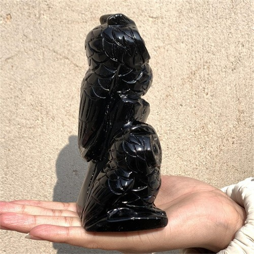 670g Natural carved Gold obsidian owl Reiki crystal skull decor crystal gift