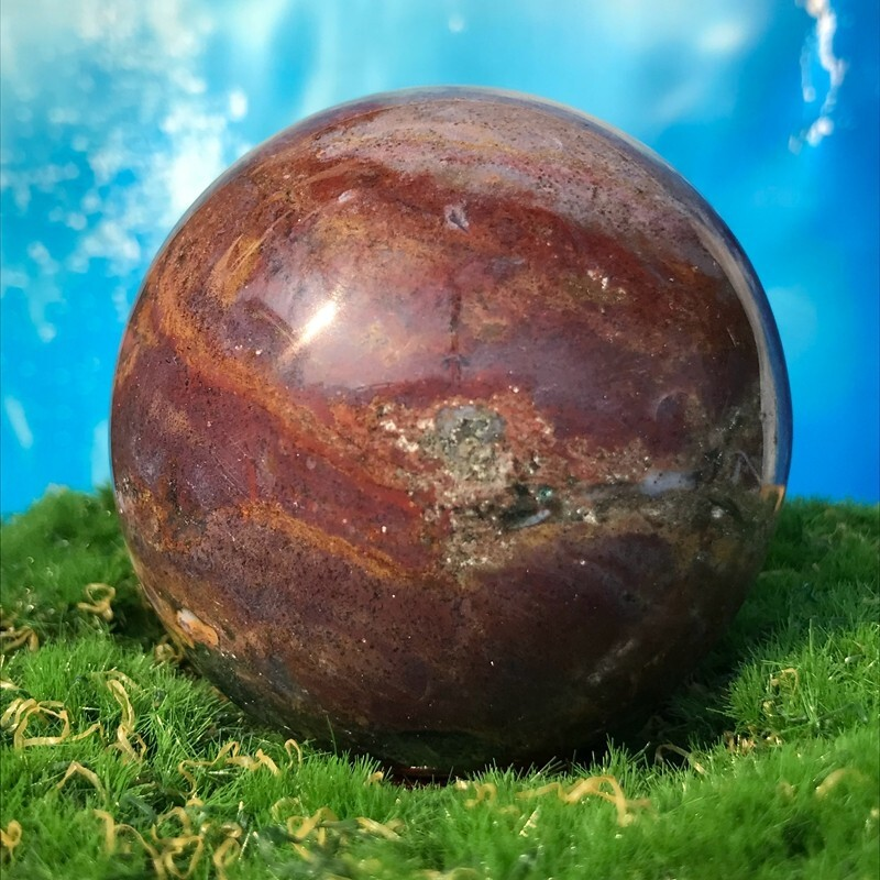 358G Rare Natural Ocean Jasper Quartz Ball Crystal Ball Sample Repair