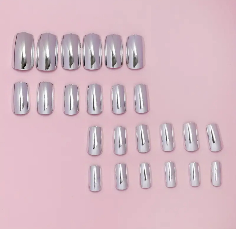 24pcs Press On False Finger Nails Fake Nails Glittered Solid Colours 52 Options