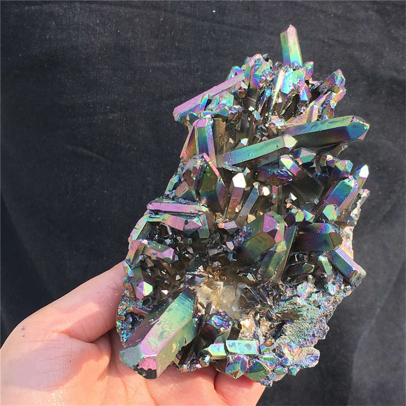 480g Electroplate Rainbow cluster quartz crystal mineral specimen reiki healing
