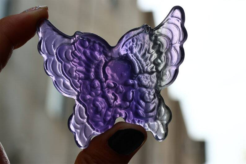 2.6" Natural Carved Fluorite Butterfly Reiki Crystal Skull Decor Crystal gift 1x