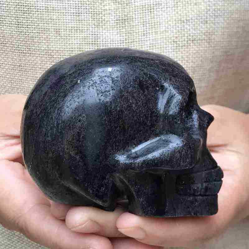 0.46Kg Natural black jade quartz skull carved Quartz Crystal skull Healing