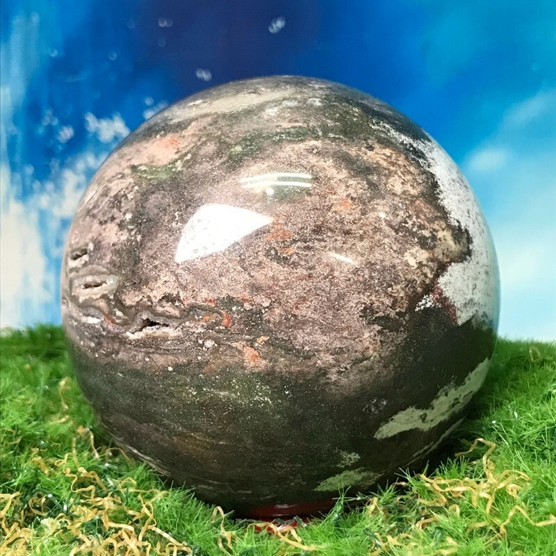 555G Rare Natural Ocean Jasper Quartz Ball Crystal Ball Sample Repair