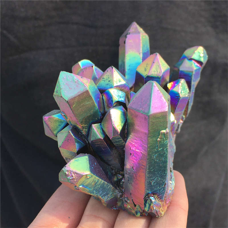 370g Electroplate Rainbow cluster quartz crystal mineral specimen reiki healing