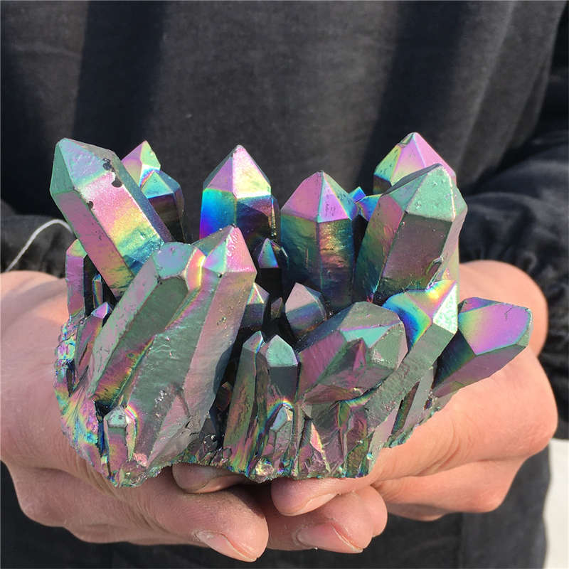 370g Electroplate Rainbow cluster quartz crystal mineral specimen reiki healing