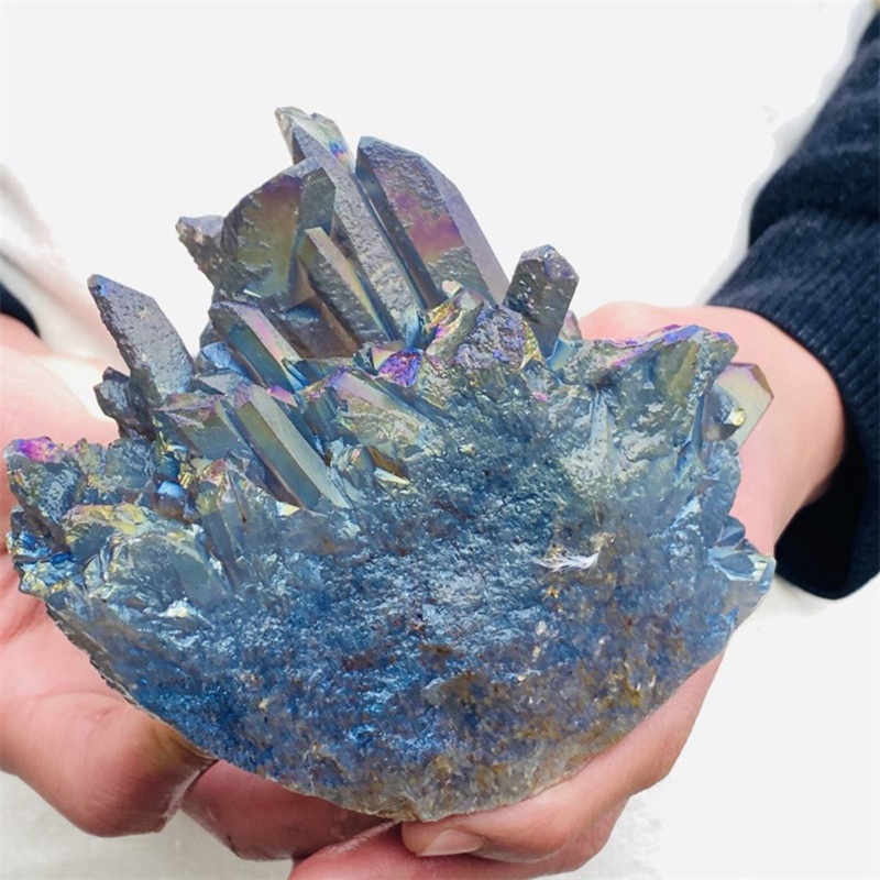 860gColor Flame Aura Electroplate Quartz Crystal Cluster Specimen Healing Stone