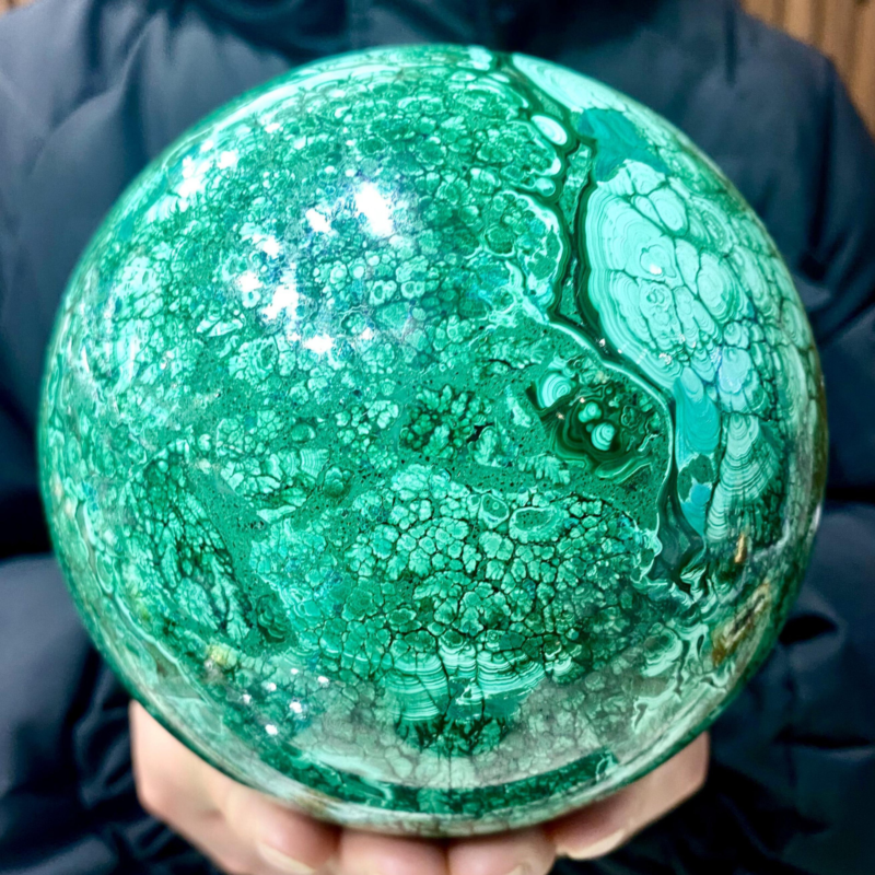 8.68LB Rare Natural Malachite quartz hand Carved sphere Crystal Healing