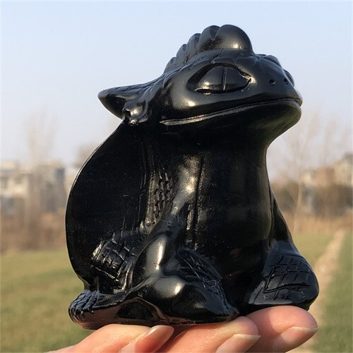 340g Natural Carved obsidian Toothless Figurines Reiki Quartz Crystal Skull Deco