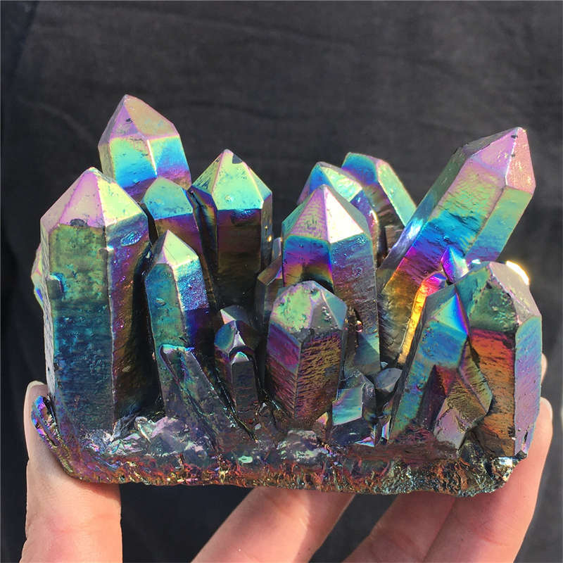 370g Electroplate Rainbow cluster quartz crystal mineral specimen reiki healing