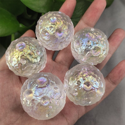 5PCS Titanium Rainbow Aura Clear Melting Stone Moon Quartz chakra Specimen Heal