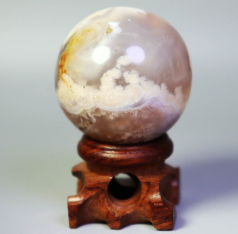 Natural Snowflake Cherry Blossom Flower Agate Quartz Crystal Sphere Ball / Stand