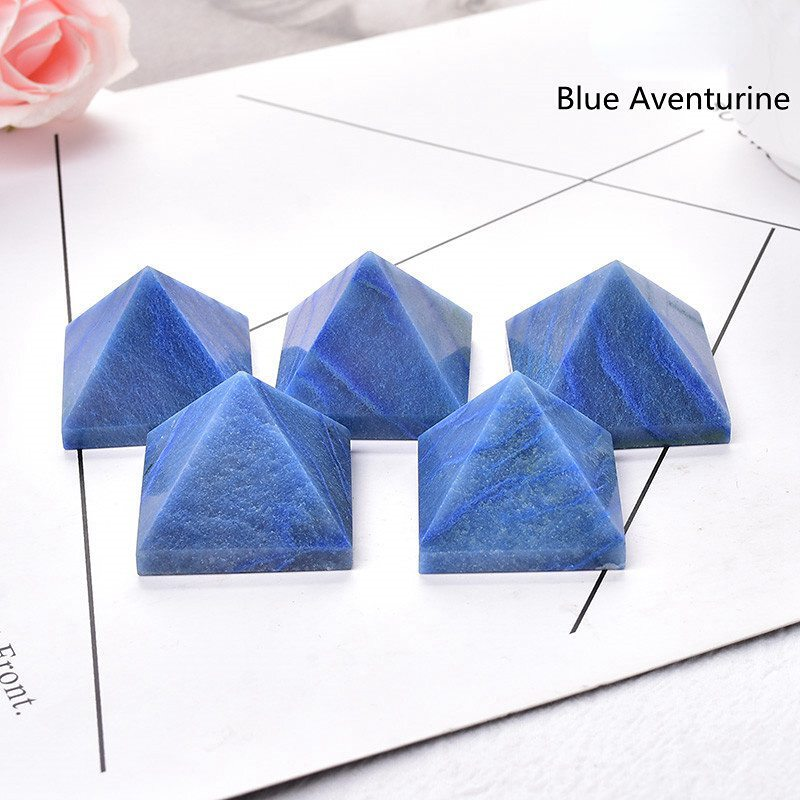 Natural Blue Aventurine Jasper Quartz Crystal Energy Tower Pyramid Healing Decor