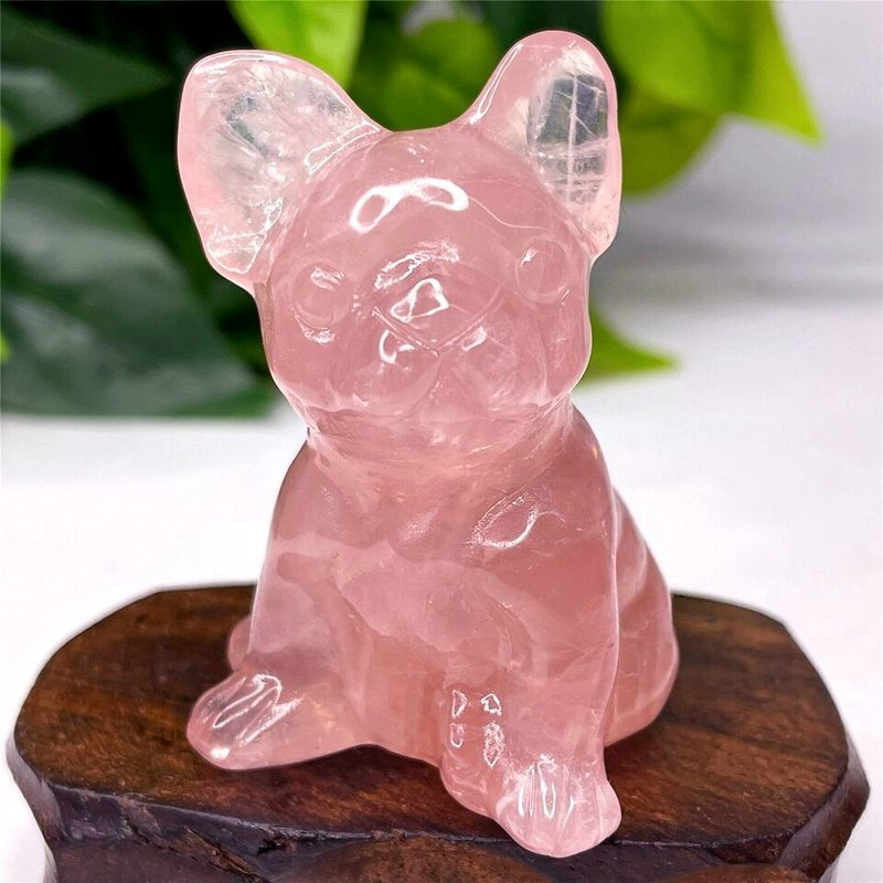 3cm Natural Quartz Crystal Carved Rough Stone French Bulldog Energy Animal Decor
