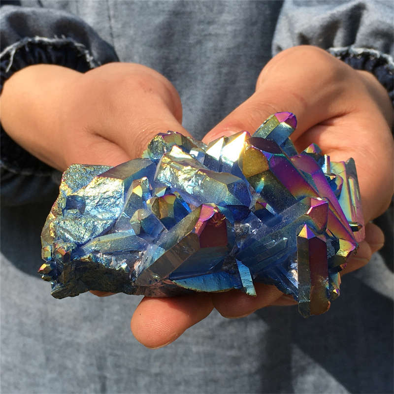 250g Electroplate Rainbow cluster quartz crystal mineral specimen reiki healing