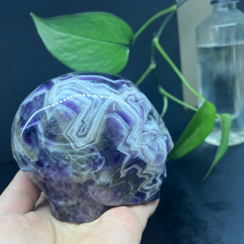 2.71LB Natural dream amethyst aliens Quartz Carved Crystal Skull Reiki Gem Decor