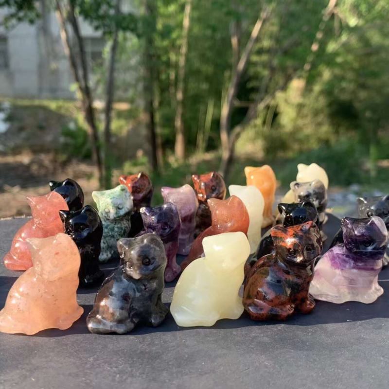 3pc Natural Mix Quartz Carved Cat Skull Crystal Reiki Healing Gem Gift Random