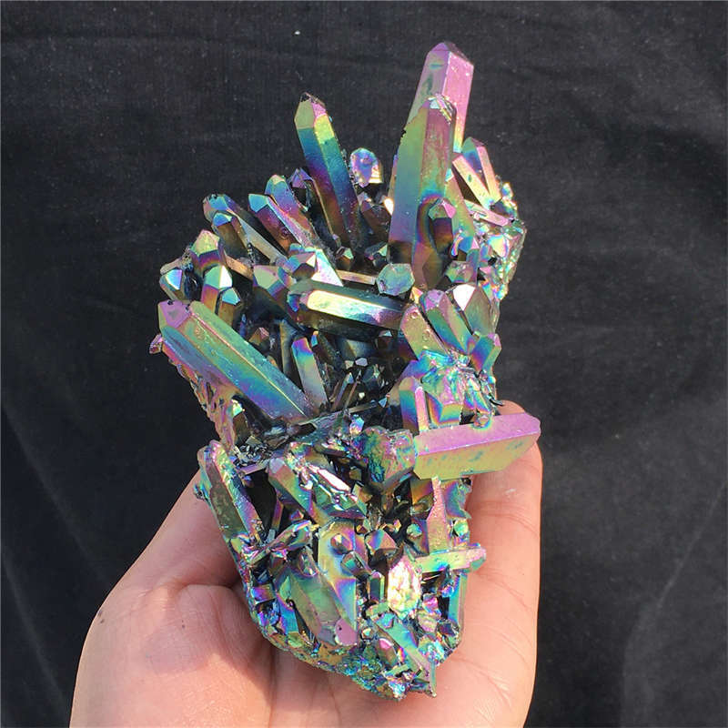 480g Electroplate Rainbow cluster quartz crystal mineral specimen reiki healing