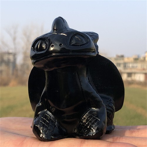 300g Natural Carved obsidian Toothless Figurines Reiki Quartz Crystal Skull Deco