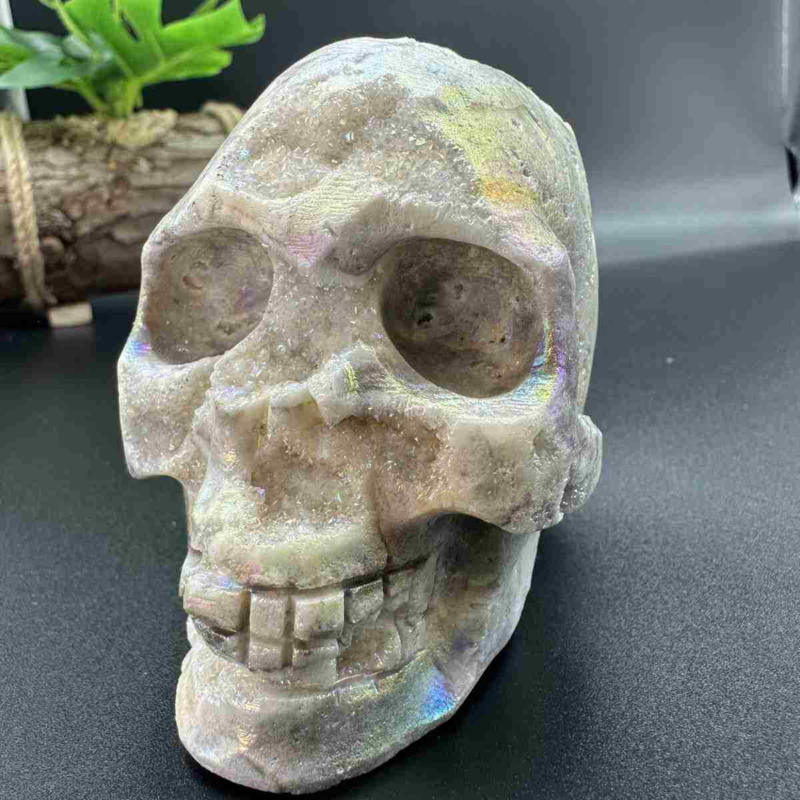 545g electroplate Natural sphalerite hand carved skull decor gem Healing