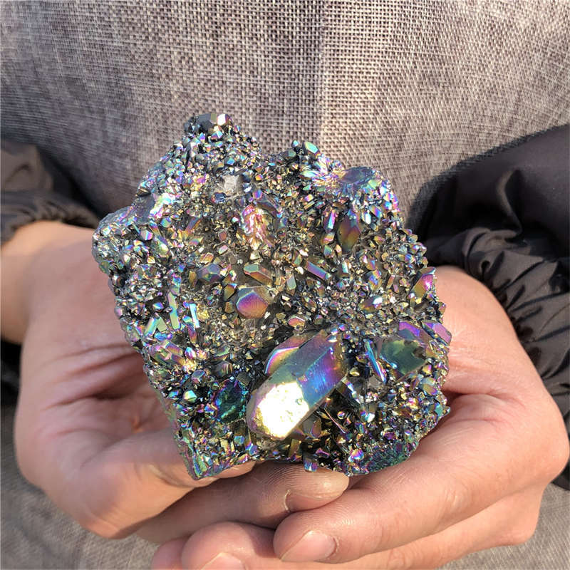 200g Electroplate Rainbow cluster quartz crystal mineral specimen reiki healing
