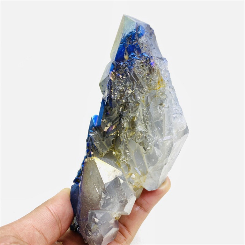 670gColor Flame Aura Electroplate Quartz Crystal Cluster Specimen Healing Stone