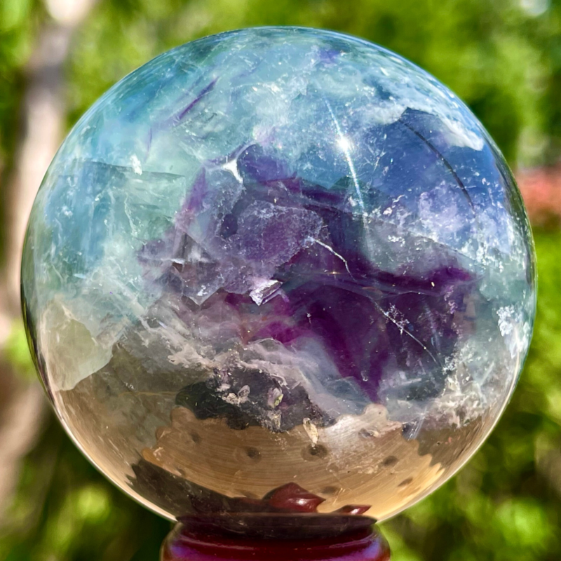 393G Rare natural snowflake feather fluorite crystal ball therapeutic ball