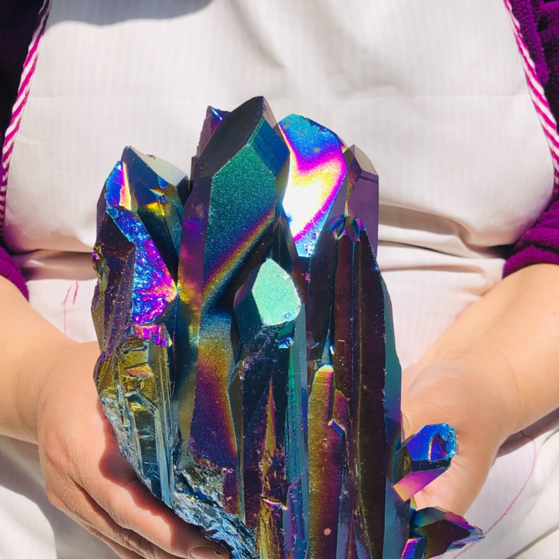 5.28LB Color Flame Aura Electroplate Quartz Crystal Specimen Healing point 479