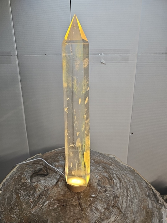 5.3lb Clear Yellow  Smelt  Melting  Quartz  Crystal Point Tower Polished W/Led