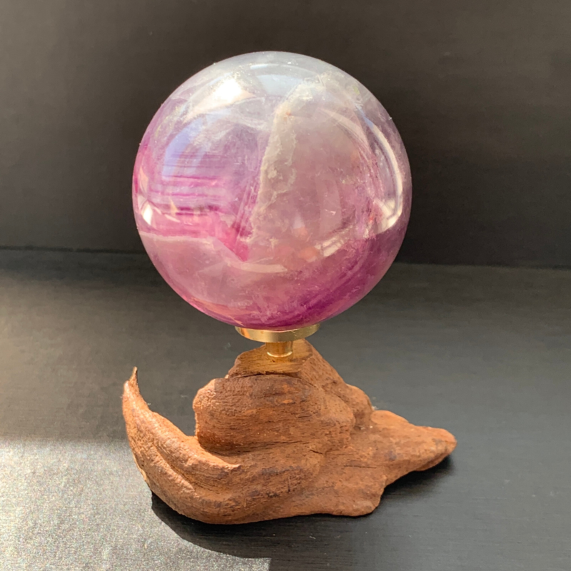 243G Natural Fluorite ball Colorful Quartz Crystal Gemstone Healing + Stand