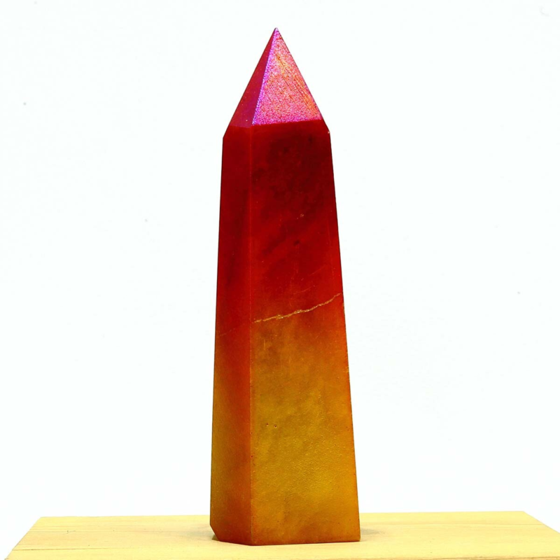 328g Electroplated Natural Crystal Quartz Tower Crystal Point rainbow Healing