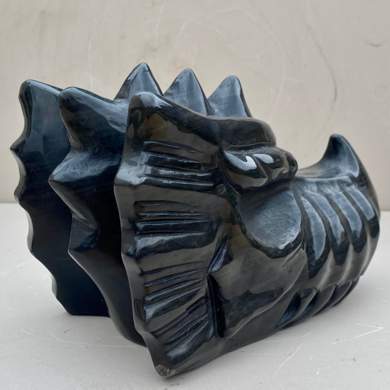 7.6LB natural obsidian carved dragon Head crystal ornaments Reiki energy healing