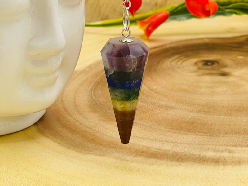 7 Chakra Bonded Pendulum With Silver Plated Chain, Dowsing Energy Balancing