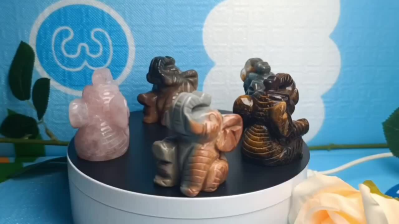 Carved gemstone crystal sitting elephant figurine animal carving home decor 2&apos;&apos;