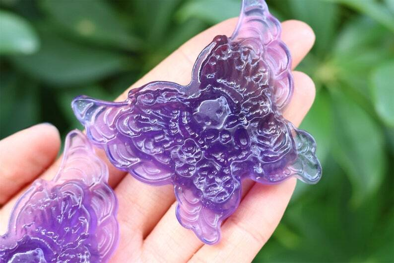 2.6" Natural Carved Fluorite Butterfly Reiki Crystal Skull Decor Crystal gift 1x