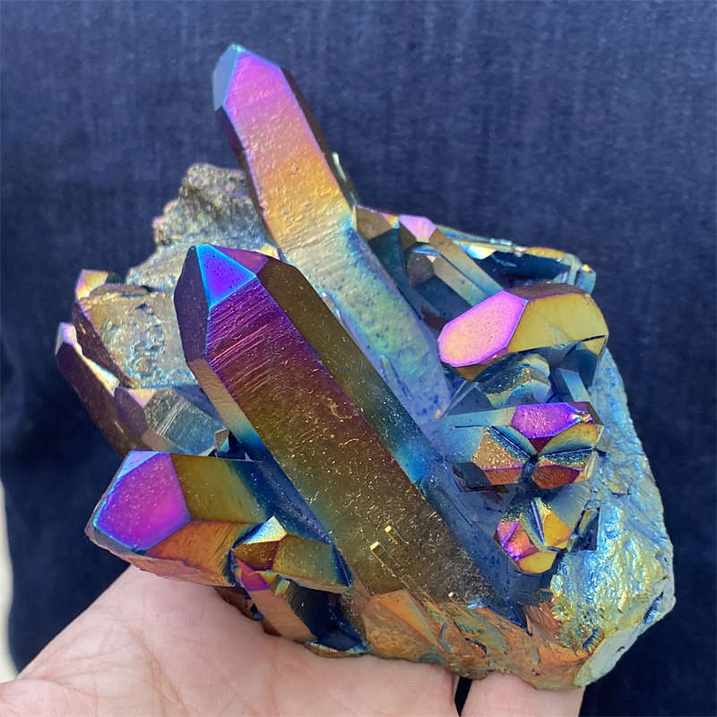 520g Electroplate Rainbow cluster quartz crystal mineral specimen reiki healing