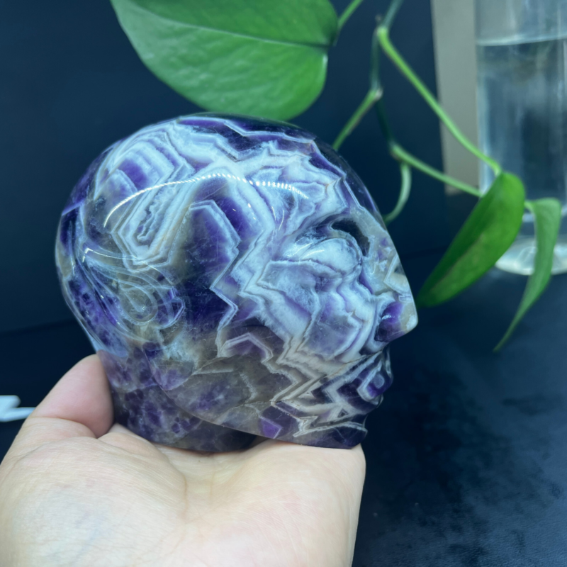 2.71LB Natural dream amethyst aliens Quartz Carved Crystal Skull Reiki Gem Decor